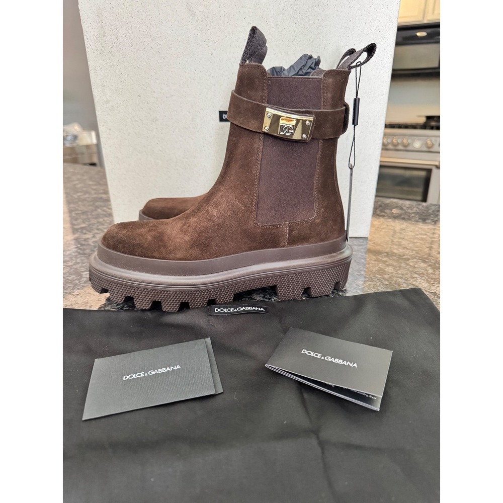 Dolce & Gabbana Brown Suede Trek Solid Beatles Boots DG Logo Ebano CT1002 39